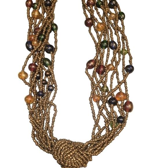 Multiple Stranded Necklace 22" Tan - Picture 2 of 2